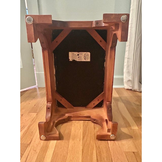 Vintage Empire Style Maple Footstool With Blue and White Linen Upholstery For Sale - Image 11 of 12