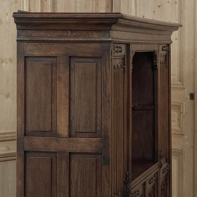 French Gothic Revival Carved Oak Cabinet Bookcase For Sale - Image 11 of 18