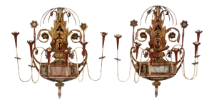 Neoclassical Style Painted Tole, Wood and Mirror Wall Sconces - A Pair