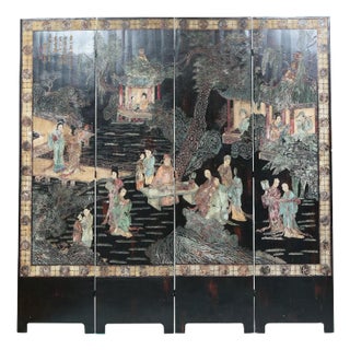Antique Chinese Coromandel Four Panel Folding Screen For Sale
