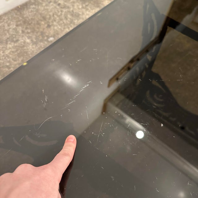 Brutalist Whimsical Torch Cut Side Table Smoked Glass Sculpted Metal For Sale In Cleveland - Image 6 of 12