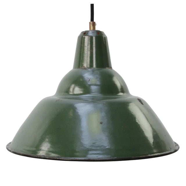 Vintage British Industrial Green Enamel Pendant Light For Sale - Image 5 of 5