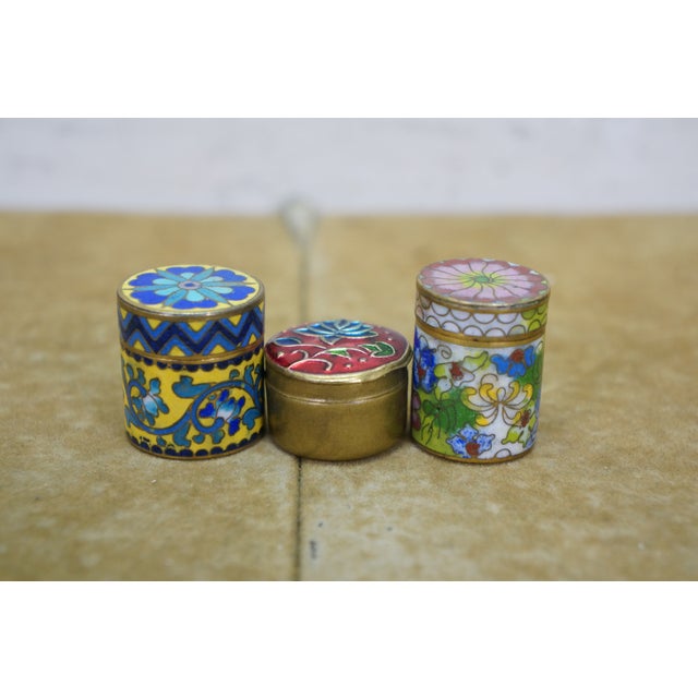 11 Vintage Enameled Cloisonne Trinket Keepsake Pill Match Boxes For Sale - Image 15 of 17