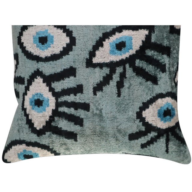 Textile Contemporary Handmade Velvet Evil Eye Good Luck Throw Pillow & Down Feather Insert For Sale - Image 7 of 8