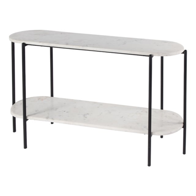 Renaldo 49.5 in. W Elongated Marble and Iron 2-Tier Console Table, Metalworks For Sale
