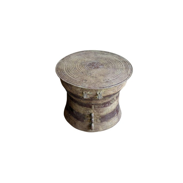 Folk Art Monumental Cast Bronze Rain Drum Side Table Sculptural Patinated Finish For Sale - Image 3 of 9