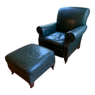 Brunschwig & Fils Atlanta Leather Chair and Ottoman For Sale
