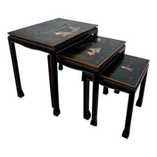 1960s Set of Three Antique Chinese Lacquered Nesting Tables For Sale