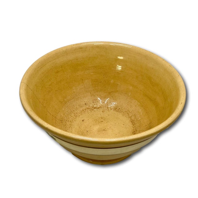 Large Size Antique Green Seaweed Decorated & Banded Yellow Ware Kitchen Mixing Bowl Circa Late 19th Century For Sale - Image 13 of 18