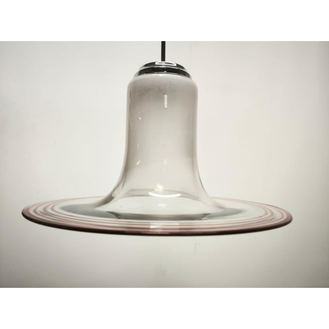 Silver Murano Suspension with Red Stripes, 1970s For Sale - Image 8 of 14
