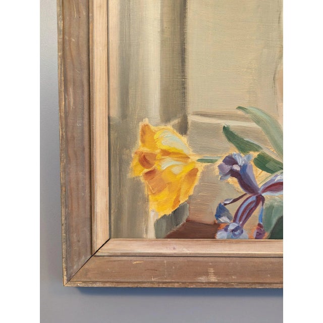Mid-Century Modern "Floral & Figurine" Swedish Vintage Still Life Oil Painting, Framed For Sale - Image 6 of 12