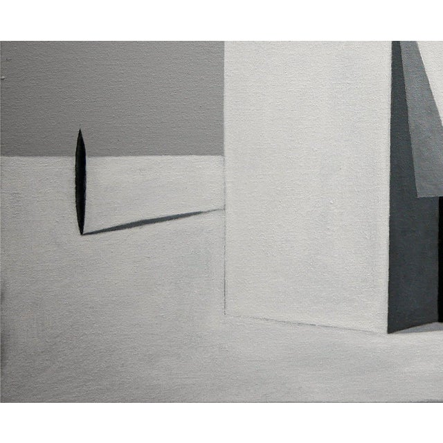 Textile Scott Woodard "Oasis" Gray and Black Abstract Surrealist Architectural Landscape Painting, 2019 For Sale - Image 7 of 11
