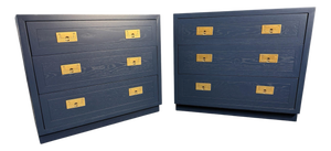 1960s Henredon Campaign Nightstands / Bachelor Chests – Refinished in Sherwin-Williams Naval, Pair