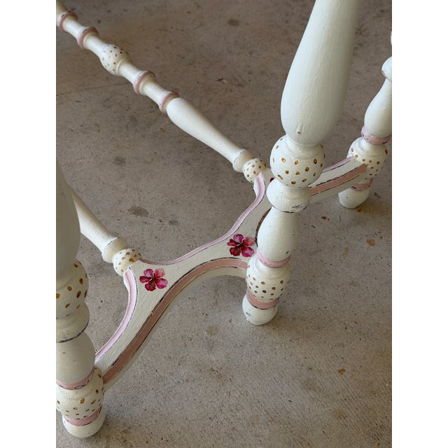 Antique Console Table With Custom Flamingo Decoupage Top | Hand-Painted Coastal Piece For Sale - Image 10 of 12