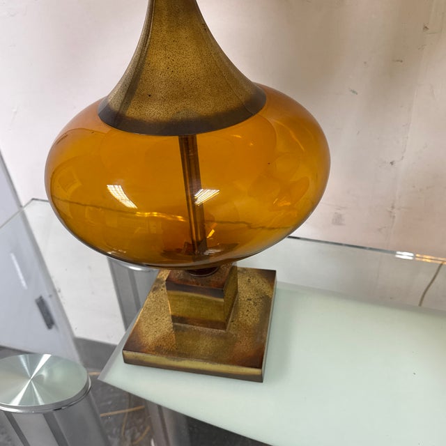 Italian Murano Inspired Amber Glass Table Lamps, Pair For Sale - Image 11 of 12