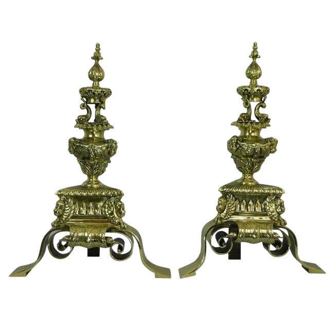 19th Century Chenets or Andirons Ly Adorned - a Pair For Sale