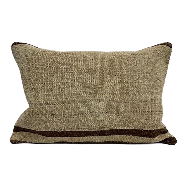 Turkish Hemp Pillow Cushion Natural Beige Brown Pillow Cushion Cover 16" x 24" For Sale