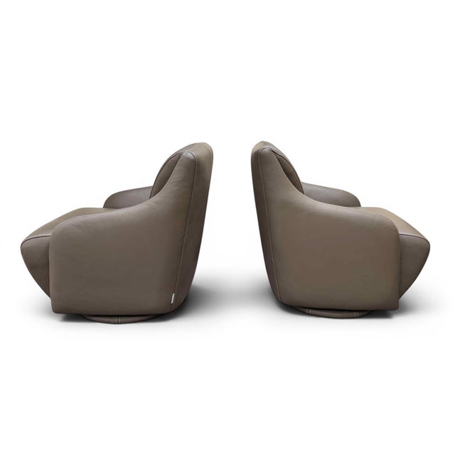 Animal Skin W. Schillig Leather Nikki Swivel Lounge Chairs, a Pair For Sale - Image 7 of 17