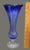 Glass Vintage Cobalt Blue Crystal French Scalloped Edge Cut to Clear Pedestal Vase #2 For Sale - Image 7 of 9