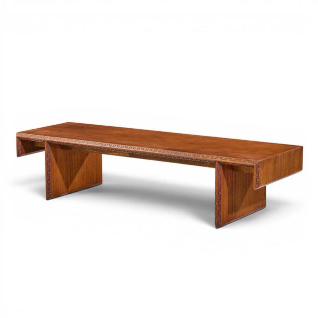 Mid-Century Modern Frank Lloyd Wright Taliesin Mid Century Carved Mahogany Bench Coffee Table For Sale - Image 3 of 9