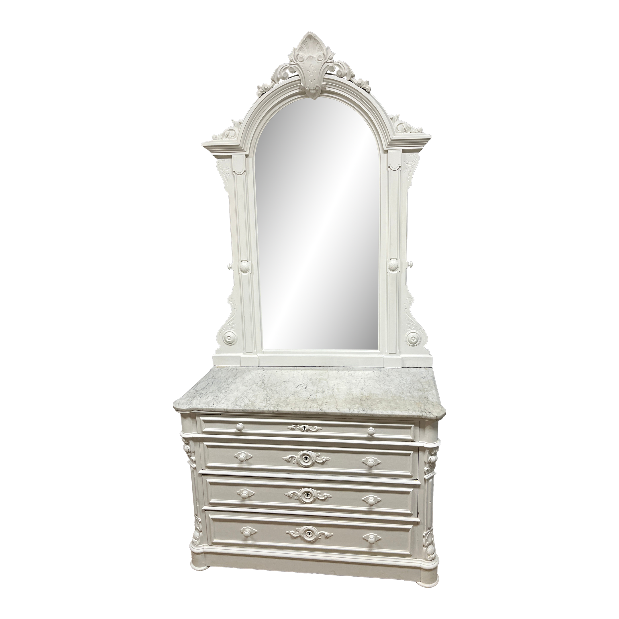 Antique Victorian White Dresser W Tall Mirror Painted White Original Marble  Top | Chairish, image size:2160x2160