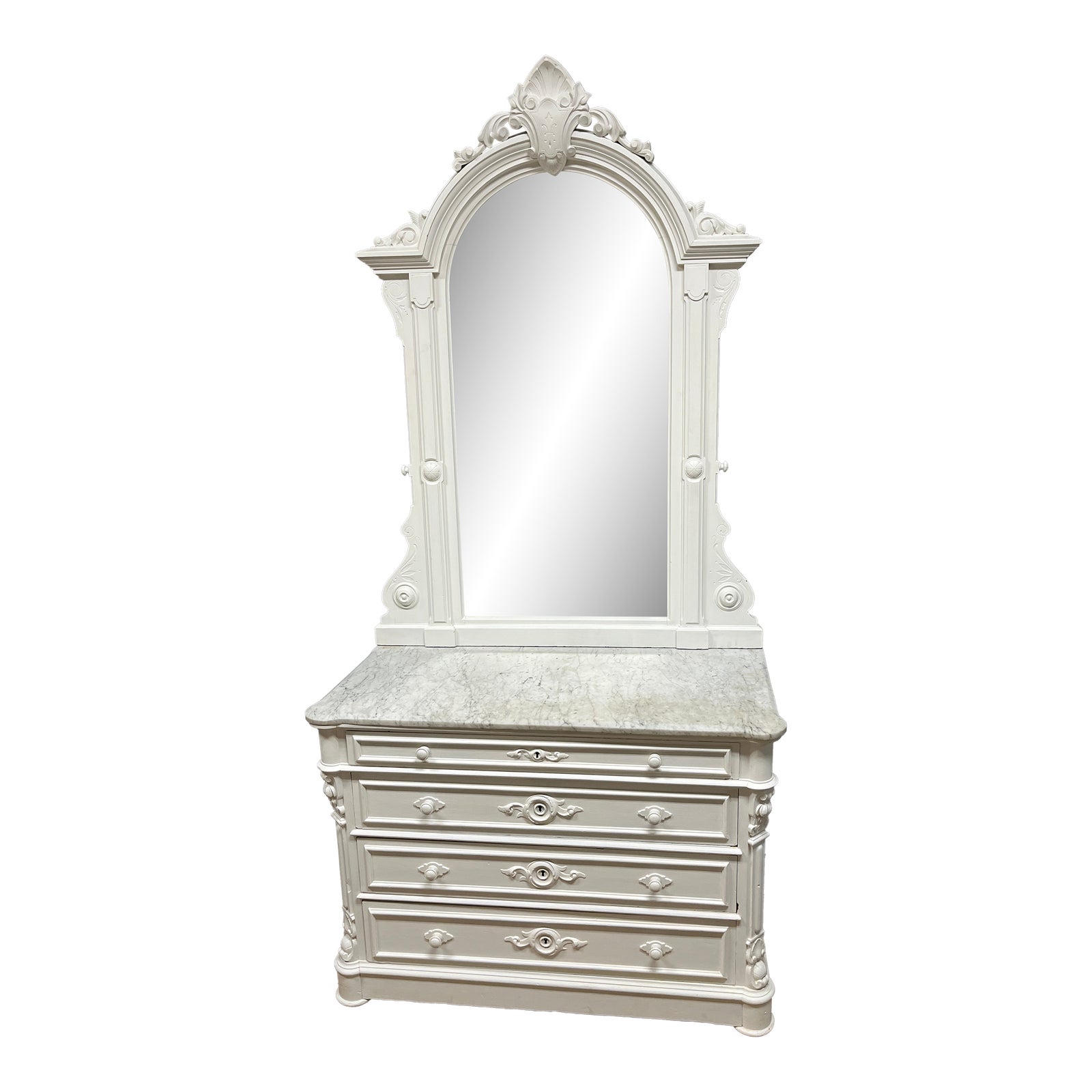 Antique Victorian White Dresser W Tall Mirror Painted White Original ...