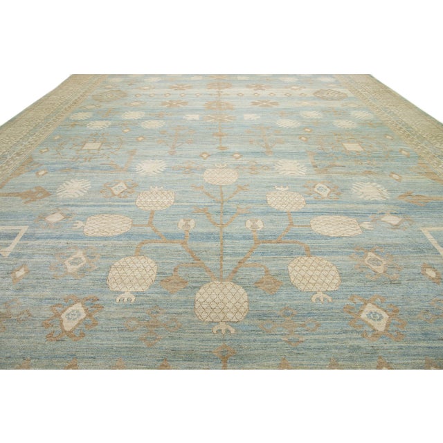 2010s Apadana's Modern Oversized Khotan Style Blue Wool Rug With Geometric Design For Sale - Image 5 of 10