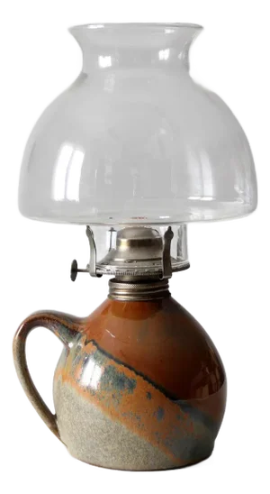 Vintage Studio Pottery Oil Lamp With Hurricane