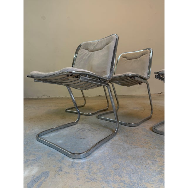 Chrome Cantilever Chairs with Cream Seat Cushions by Gastone Rinaldi for Rima, Set of 4 For Sale - Image 11 of 11