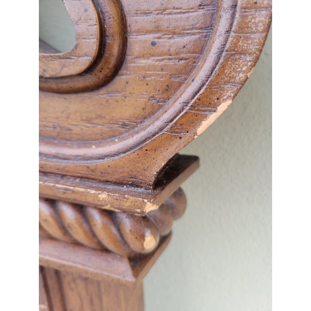 Brown Vintage Faux Wood Pagoda Style Regency Extra Tall Curvy Wall Mirrors- A Pair For Sale - Image 8 of 9