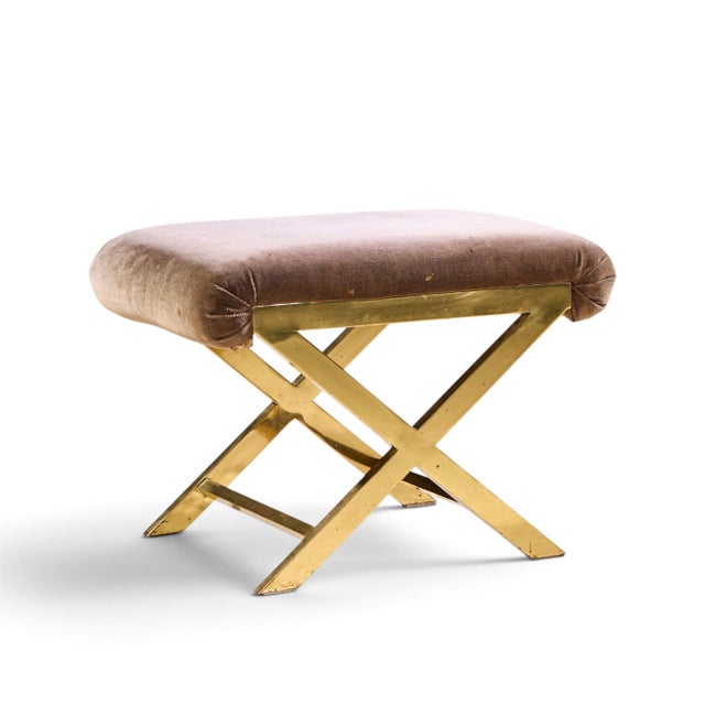 Warren Lloyd for Weiman Mid Century Brass X Base Stools - Pair For Sale In Chicago - Image 6 of 12
