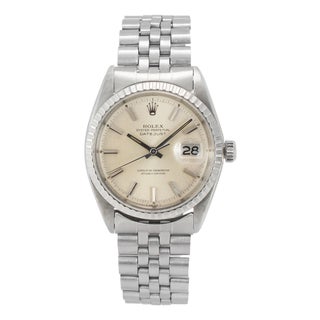 Vintage 1967 Rolex Datejust 36mm 1603 Jubilee Fluted Stainless Steel Watch For Sale