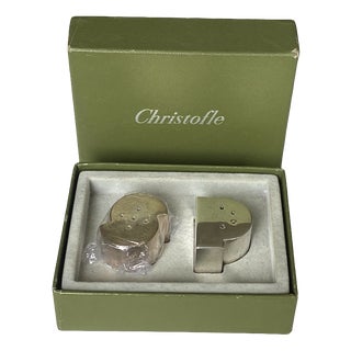Salt and Pepper Shakers with Ludique Pattern in Silver-Plated Metal Case from Christofle, Paris, France, 1990s, Set of 2 For Sale