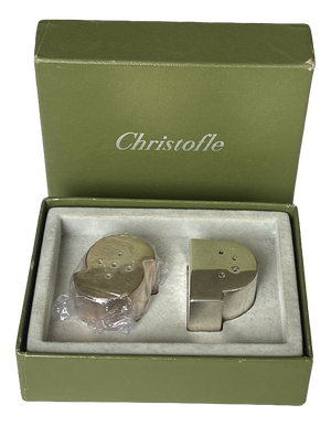 Salt and Pepper Shakers with Ludique Pattern in Silver-Plated Metal Case from Christofle, Paris, France, 1990s, Set of 2