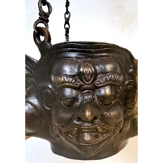Tibetan Cast Bronze Panchmukhi Shiva Motif Hanging Cachepot/ Planter, 20th C. For Sale - Image 11 of 12