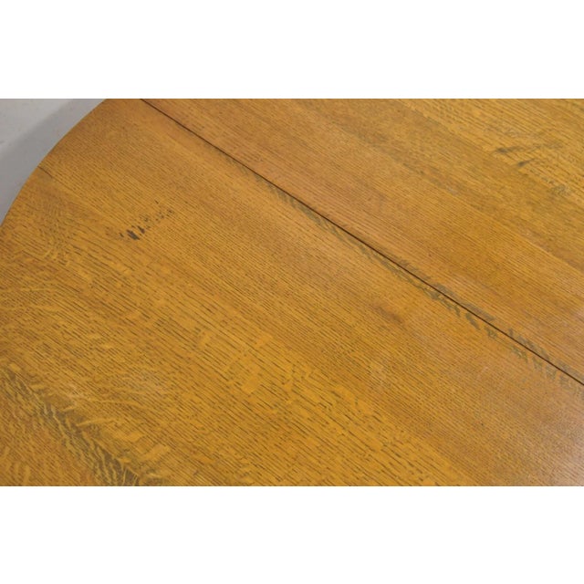 Wood Antique Craftsman Mission Arts & Crafts Oak Wood Round Dining Table W/ 2 Leaves For Sale - Image 7 of 11