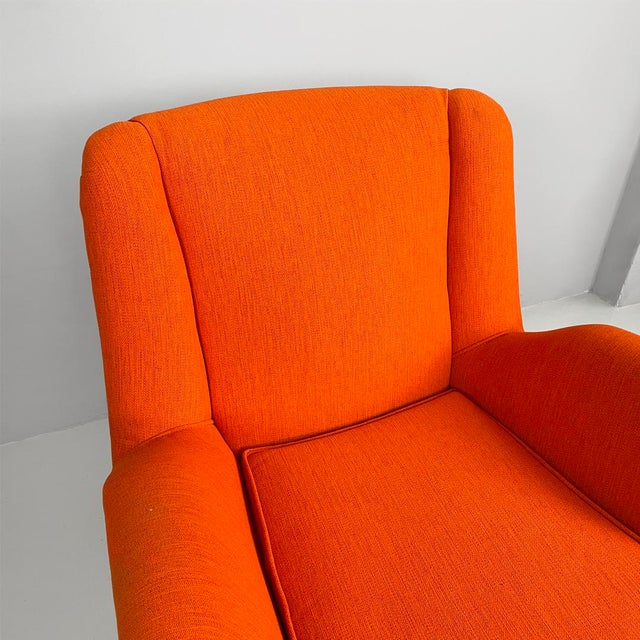 Italian Mid-Century Modern Orange Fabric and Wood Armchair, 1950s For Sale - Image 10 of 18