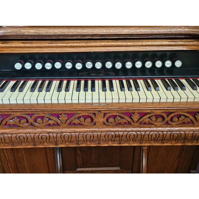 Brown Antique Victorian 1880s Oak Beckwith Pump Organ W/ Bowed Glass Cabinet Stick & Ball For Sale - Image 8 of 12