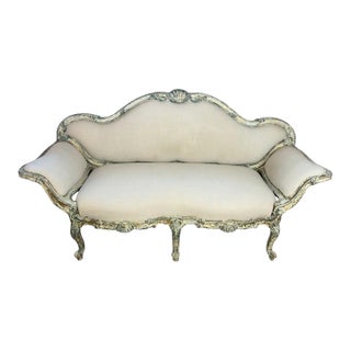 French Louis XV Corbeille Settee With Original Distressed Patina and Shell Crest For Sale