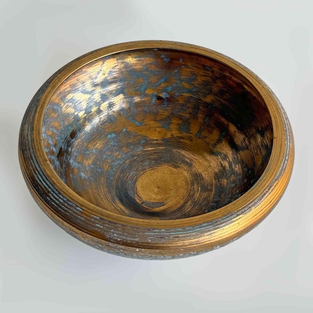 Baby Blue Vintage 1960s Mid-Century Modern Stangle Pottery Bowl 22k Gold For Sale - Image 8 of 9