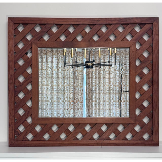 Farmhouse Vintage Rustic Traditional Hand-Made Solid Wood Lattice Wall Mirror For Sale - Image 3 of 13