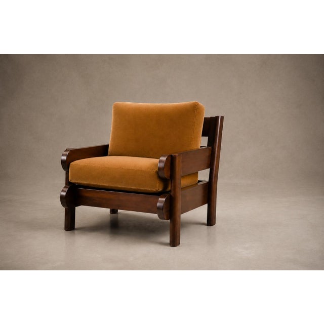 Brazilian Modern Armchair in Imbuia Wood and Cognac Velvet, Brazil, 1960s For Sale - Image 11 of 18
