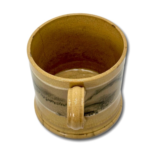 Ebony Rare Full Size Antique English Black Seaweed Decorated Yellow Mocha Ware Mug - Circa Mid 1800s For Sale - Image 8 of 12