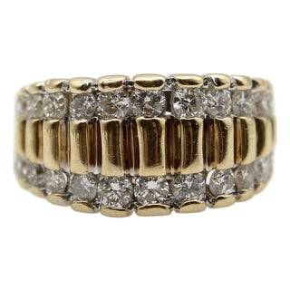 Vintage 14k Gold Diamond Encrusted Band, Size 5.5 For Sale