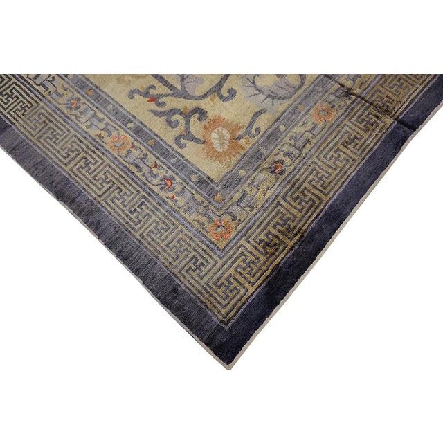 Chinese Marvelous Tan Beige and Blue Color With Chinoiserie Design Antique Chinese Ningxia Silk Rug For Sale - Image 3 of 6