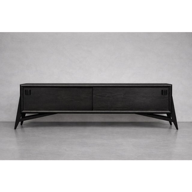 Mid-Century Scandinavian Modern Dark Oak Sideboard with Wooden Handles, 1960s For Sale - Image 11 of 18