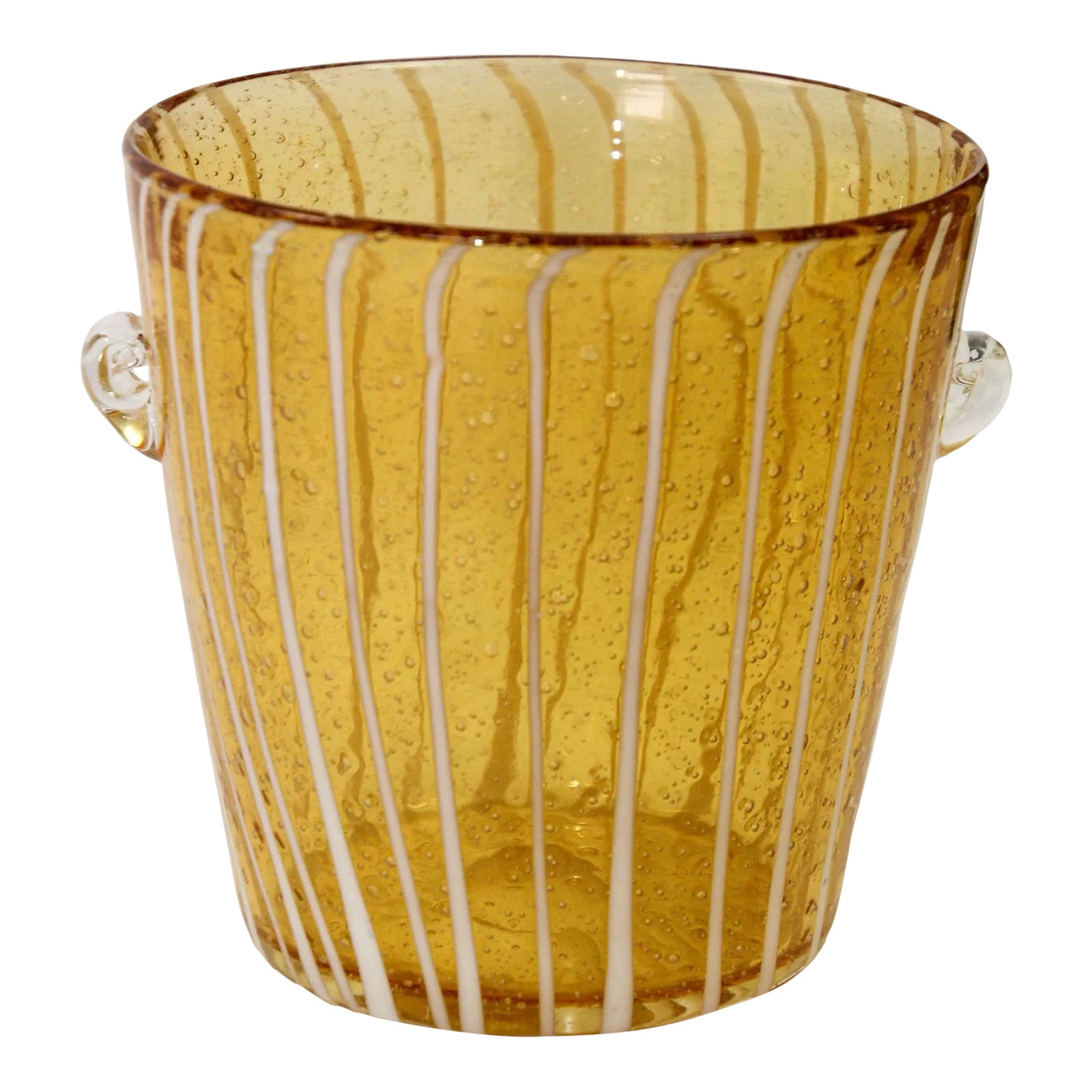 Italian Murano Venini Art Glass Ice Bucket Amber and White