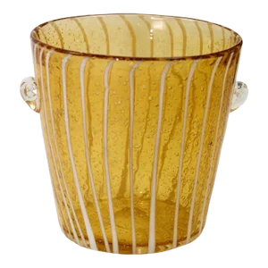 Italian Murano Venini Venetian Art Glass Ice Bucket Amber and White