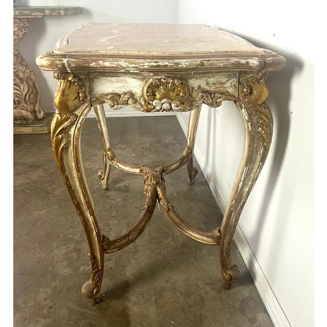19th C. French Painted & Parcel Gilt Table W/ Marble Top For Sale - Image 12 of 17