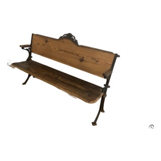 Vintage 19th Century Baker, Pratt, & Co Cast Iron and Wood School Bench With Hinged Seat For Sale